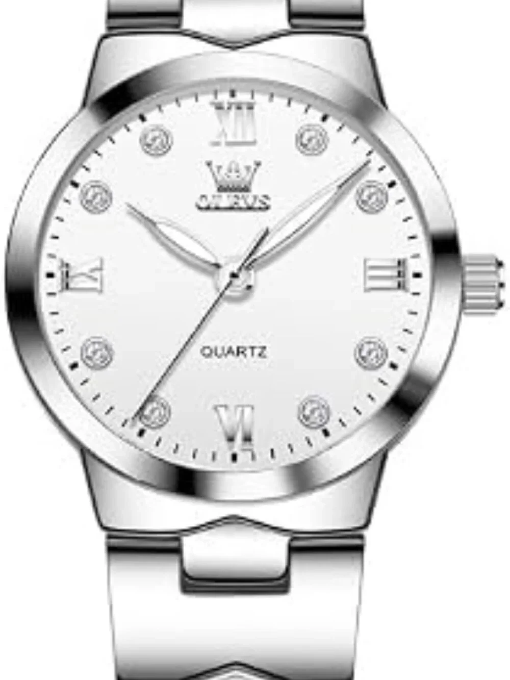 Women's Silver Analog Quartz Waterproof Stainless Steel Band Ladies Wrist Watch